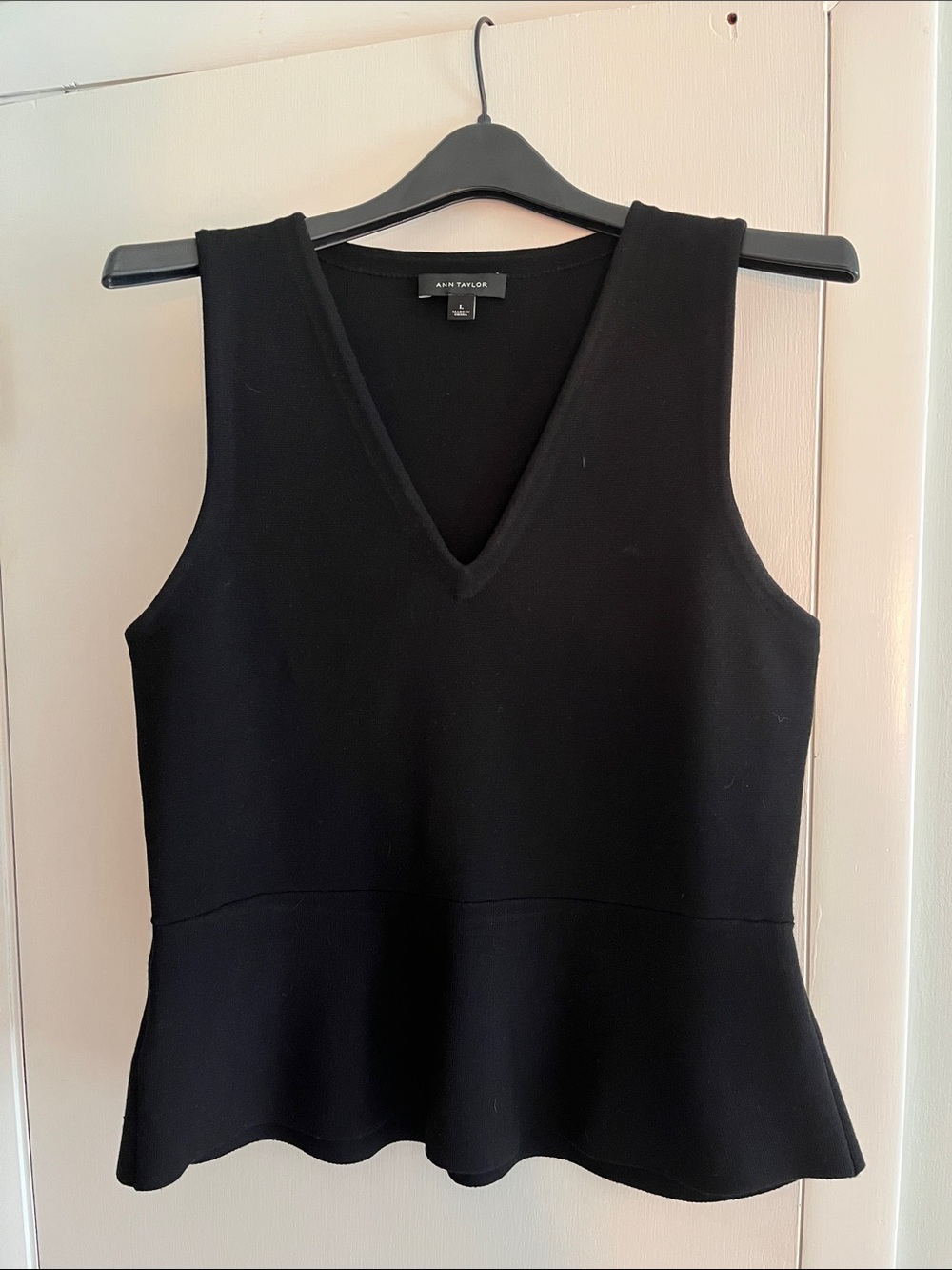 Ann Taylor Black V-Neck Peplum Tank Top